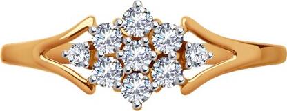 SOKOLOV 019060 Women's Everyday Ring, Size 18, 585 Red Gold with Rhodium Coating, Round Colorless Cubic Zirconia Stones 0.459 ct, 7 Stones 2 mm