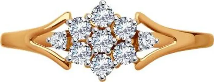 SOKOLOV 019060 Women's Everyday Ring, Size 18, 585 Red Gold with Rhodium Coating, Round Colorless Cubic Zirconia Stones 0.459 ct, 7 Stones 2 mm