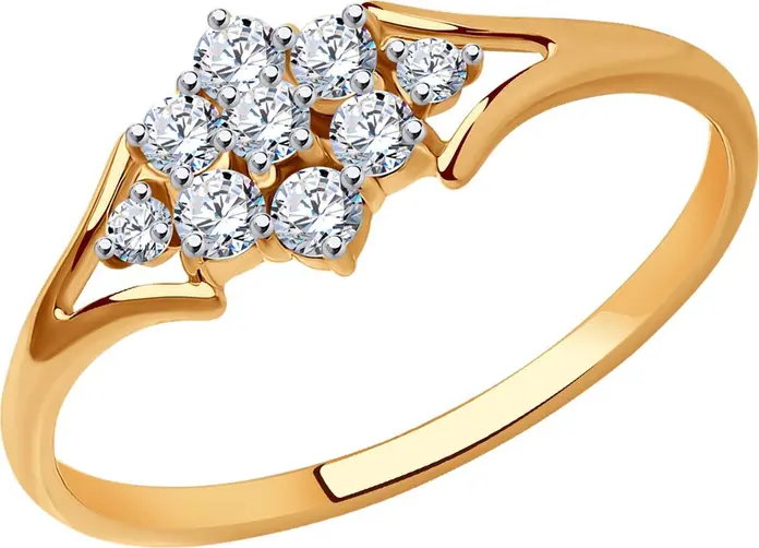 SOKOLOV 019060 Women's Everyday Ring, Size 18, 585 Red Gold with Rhodium Coating, Round Colorless Cubic Zirconia Stones 0.459 ct, 7 Stones 2 mm
