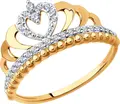 Inel SOKOLOV 019084 pentru femei, Mărime 17, Aur Roșu 585 cu placare Rodiu, Formă de Coroană cu Motiv Inimă, Cubic Zirconia Incolor, 1.76g