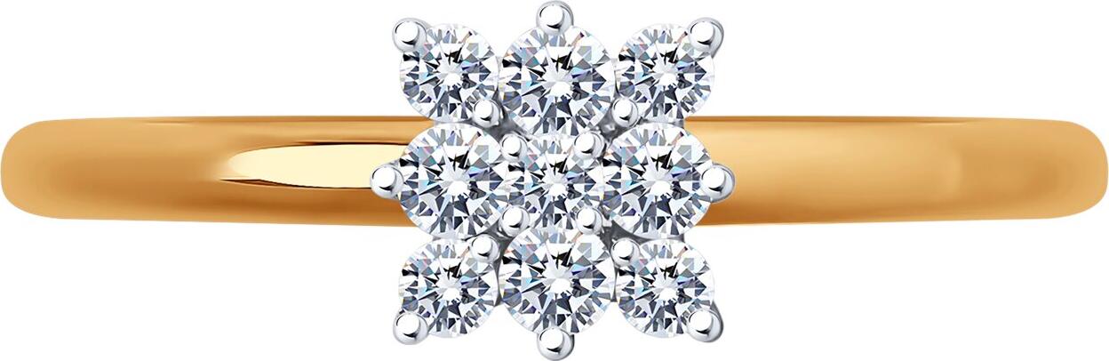 Inel SOKOLOV 019200 pentru femei, Mărime 18.5, Aur Roșu 585 cu placare Rodiu, Zirconiu Cubic Incolor Rotund 0.143 ct (5 piese, 1.5 mm), 6x3 mm, 1.17 g
