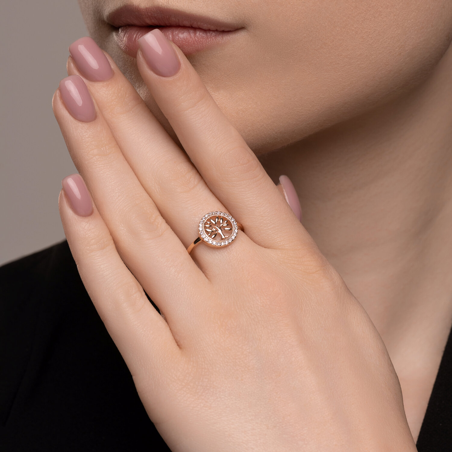 SOKOLOV 019383 Women's Ring Tree of Life Collection, 585 Red Gold with 26 Colorless Cubic Zirconia, Halo Design, 0.221 ct Total Gemstone Weight Ring Size: 16.5