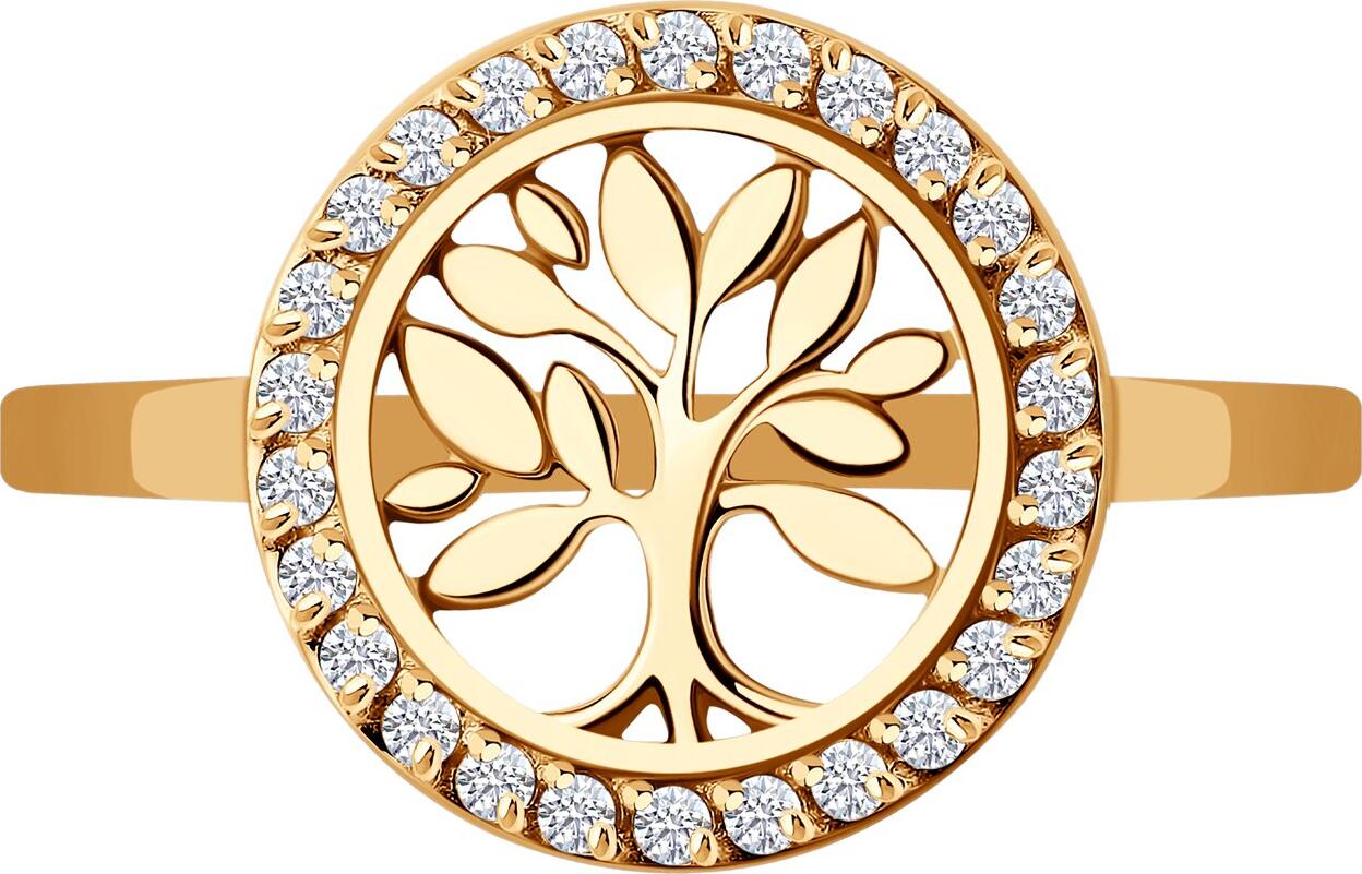 SOKOLOV 019383 Women's Ring Tree of Life Collection, 585 Red Gold with 26 Colorless Cubic Zirconia, Halo Design, 0.221 ct Total Gemstone Weight Ring Size: 16.5