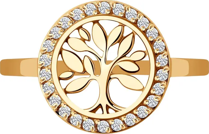 SOKOLOV 019383 Women's Ring Tree of Life Collection, 585 Red Gold with 26 Colorless Cubic Zirconia, Halo Design, 0.221 ct Total Gemstone Weight Ring Size: 19