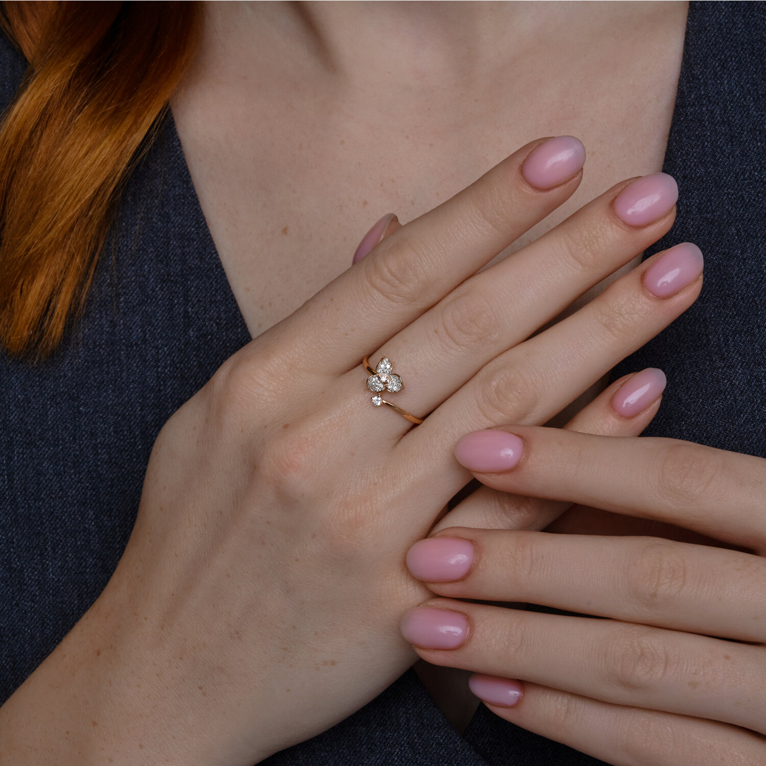 Inel pentru femei SOKOLOV 019517 Colecția Dolce Vita, Mărime 18.5, Aur Roșu 585 cu Placare cu Rodiu, Zirconiu Cubic Incolor Rotund 0.102 ct, 1.28 g