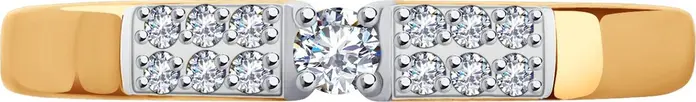 Кольцо Diamant 51-110-02055-1 женское, размер 17.5, красное золото 585 пробы, родирование, 12 круглых бесцветных фианитов 0.102 карата, 1.18 г