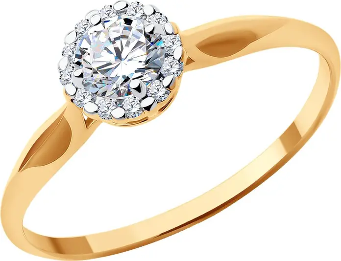 Inel de logodnă Diamant 51-110-02211-1 pentru femei, Aur Roșu 585, placare Rodiu, 12 Zirconii Cubice rotunde incolore 0.102 ct, lățime 1 mm, Mărime Inel 17