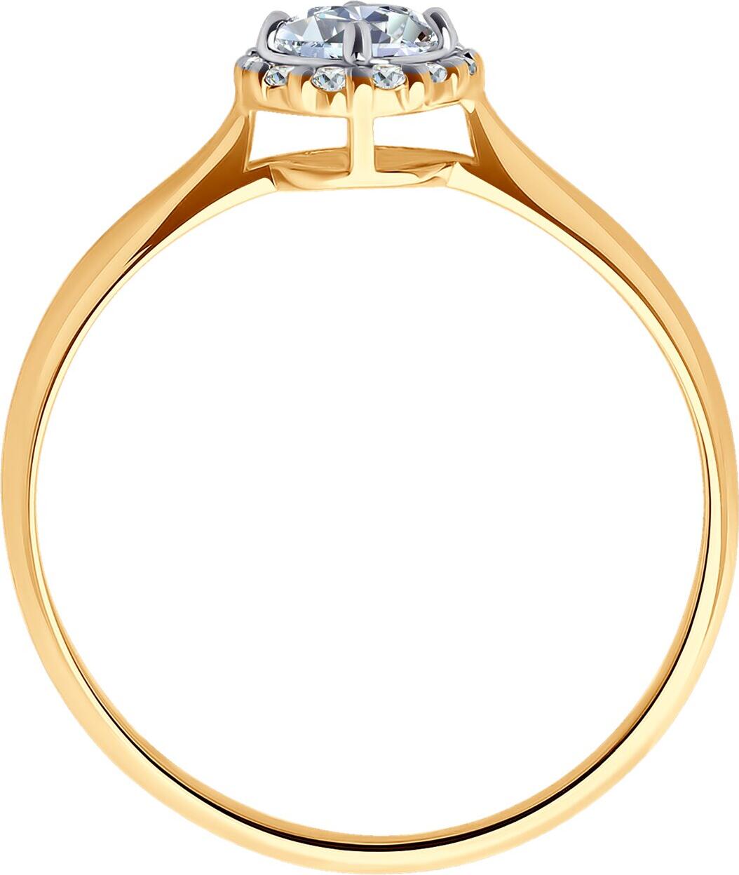 Inel de logodnă Diamant 51-110-02211-1 pentru femei, Aur Roșu 585, placare Rodiu, 12 Zirconii Cubice rotunde incolore 0.102 ct, lățime 1 mm, Mărime Inel 17