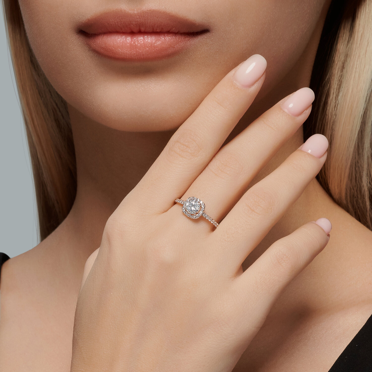 Inel de logodnă Diamant 51-110-02355-1 pentru femei, Aur Roșu 585, placare Rodiu, 32 pietre Cubic Zirconia rotunde incolore, 0.272 ct, 1.56 g, Mărime Inel 17.5
