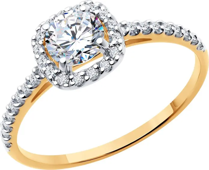 Inel de logodnă Diamant 51-110-02355-1 pentru femei, Mărime 19, Aur Roșu 585, placare Rodiu, 32 pietre Cubic Zirconia rotunde incolore, 0.272 ct, 1.56 g
