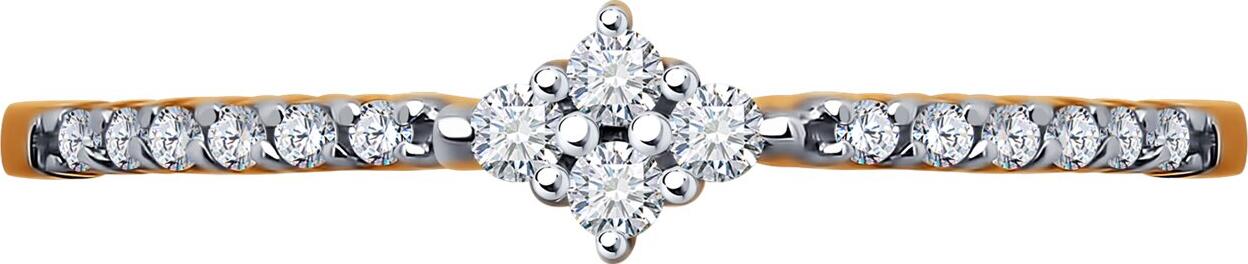 Inel Diamant 51-110-02399-1 pentru femei, Mărime 15.5, Aur Roșu 585, Placare Rodiu, Zirconiu Cubic Incolor Rotund 0.102 ct, Lățime 1 mm