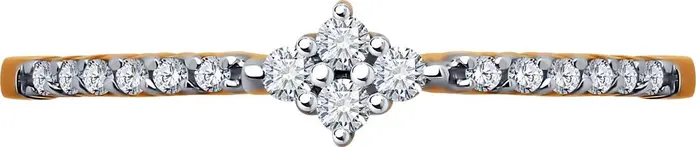 Inel Diamant 51-110-02399-1 pentru femei, Mărime 15.5, Aur Roșu 585, Placare Rodiu, Zirconiu Cubic Incolor Rotund 0.102 ct, Lățime 1 mm
