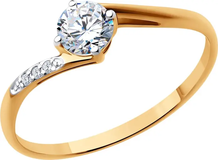 SOKOLOV 018894 Women's Ring, Size 17, 585 Red Gold with Rhodium Coating, 3 Round Colorless Cubic Zirconia 0.026 ct, 1 mm Width, 1.17 g