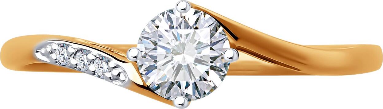 Inel SOKOLOV 018894 pentru femei, mărime 18.5, Aur Roșu 585 cu placare Rodiu, 3 Cubic Zirconia rotunde incolore 0.026 ct, lățime 1 mm, 1.17 g