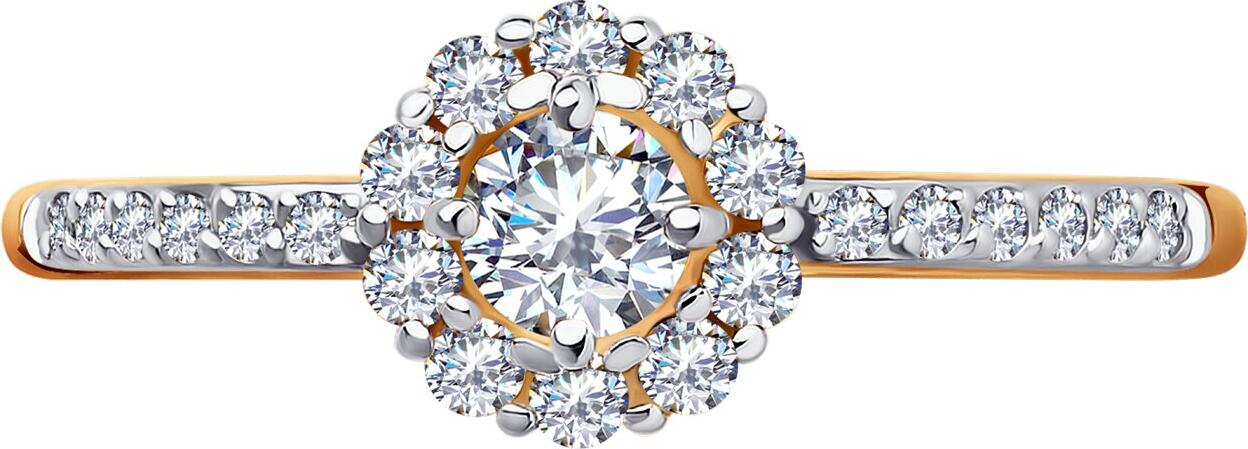 Inel SOKOLOV 018993 pentru femei, Mărime 18, Aur Roșu 585 cu placare Rodiu, Cubic Zirconia Incolor Rotund 0.102 ct, 1.16g