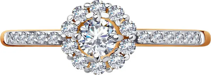 Inel SOKOLOV 018993 pentru femei, Mărime 18, Aur Roșu 585 cu placare Rodiu, Cubic Zirconia Incolor Rotund 0.102 ct, 1.16g