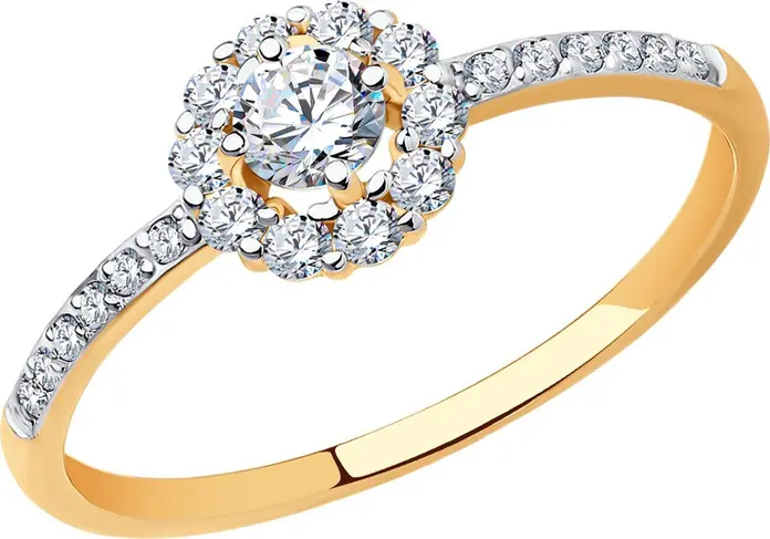 Inel SOKOLOV 018993 pentru femei, Mărime 18, Aur Roșu 585 cu placare Rodiu, Cubic Zirconia Incolor Rotund 0.102 ct, 1.16g