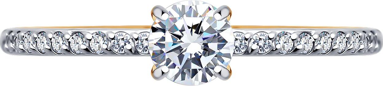 Inel de Logodnă Clasic pentru Femei SOKOLOV 019096, Mărime 18.5, Aur Roșu 585 cu Placare Rodiu, Zirconiu Cubic Incolor Rotund 4mm 0.454ct, 21 Pietre în Total, 1.04g