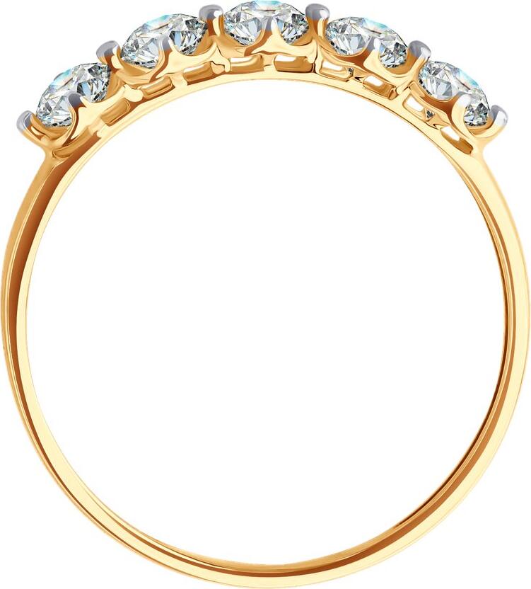 Женское кольцо Diamant 51-110-02785-1, размер 16.5, красное золото 585 пробы, родированное покрытие, 5 круглых бесцветных фианитов 3мм, 1.004 ct, ширина 1мм