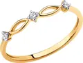 Женское кольцо Diamant 51-110-01585-1, размер 18, красное золото 585 пробы, родированное, 3 круглых бесцветных фианита 0.129 ct, вес 1.01 г