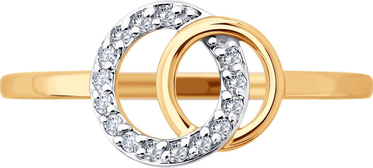 Inel SOKOLOV 019582 pentru femei, Mărime 17.5, Aur Roșu 585 cu placare de rodiu, Zirconiu Cubic Incolor Rotund 0.143 ct, 1.16 g