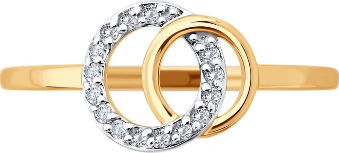 Inel SOKOLOV 019582 pentru femei, Aur Roșu 585 cu placare de rodiu, Zirconiu Cubic Incolor Rotund 0.143 ct, 1.16 g, Mărime 18.5