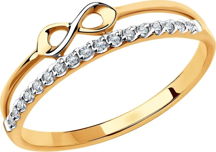 Inel Diamant 51-110-00749-1 pentru femei, Dimensiune 18, Aur Roșu 585 cu placare de rodiu, 17 pietre Cubic Zirconia rotunde incolore, 0.145 ct, 1.26 g