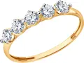 Женское кольцо Diamant 51-110-02785-1, размер 17.5, красное золото 585 пробы, родированное покрытие, 5 круглых бесцветных фианитов 3мм, 1.004 ct, ширина 1мм