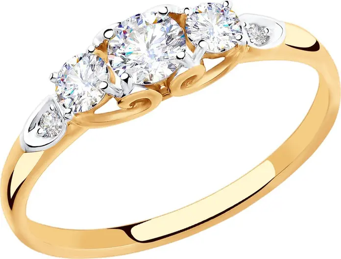 Diamant Women's Ring 31-110-00303-1, Size 17, 9K Red Gold 375, Rhodium Plated, Round Colorless Cubic Zirconia 0.401 ct, 1.36 g
