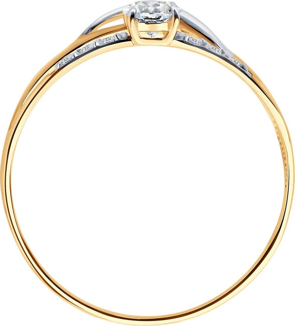 SOKOLOV 016932 Women's Ring, Size 21, 585 Red Gold with Rhodium Coating, 6 Round Colorless Cubic Zirconia (Fianit) 0.099 ct, 1.25 mm Stone Size, 1 mm Width