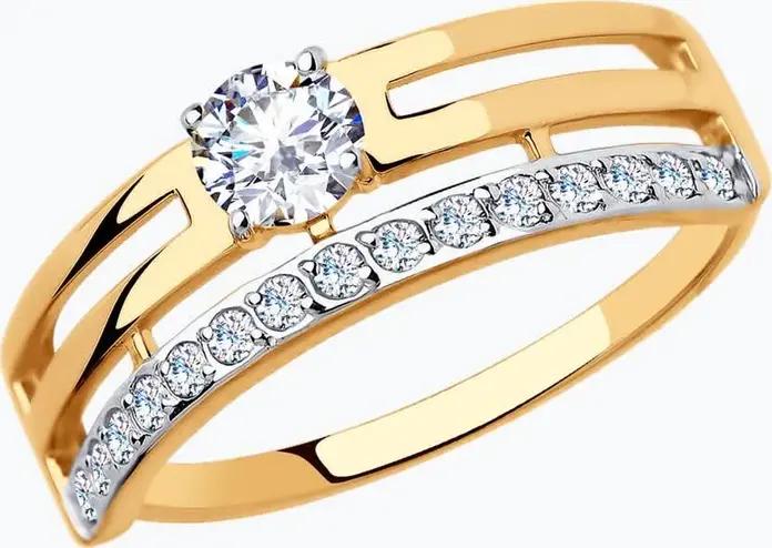 Diamant 31-110-00305-1 Women's Jewelry, Ring Size 18, 9k Red Gold 375, Rhodium Plated, 15 Round Colorless Cubic Zirconia 0.248 ct, 1.25 mm, 1.49 g