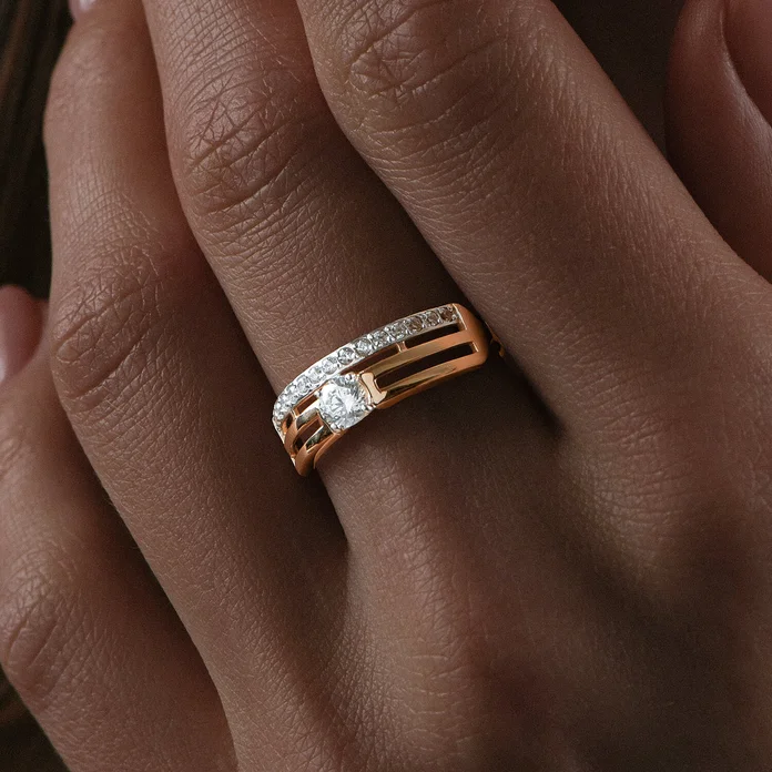 Diamant 31-110-00305-1 Women's Jewelry, Ring Size 18, 9k Red Gold 375, Rhodium Plated, 15 Round Colorless Cubic Zirconia 0.248 ct, 1.25 mm, 1.49 g