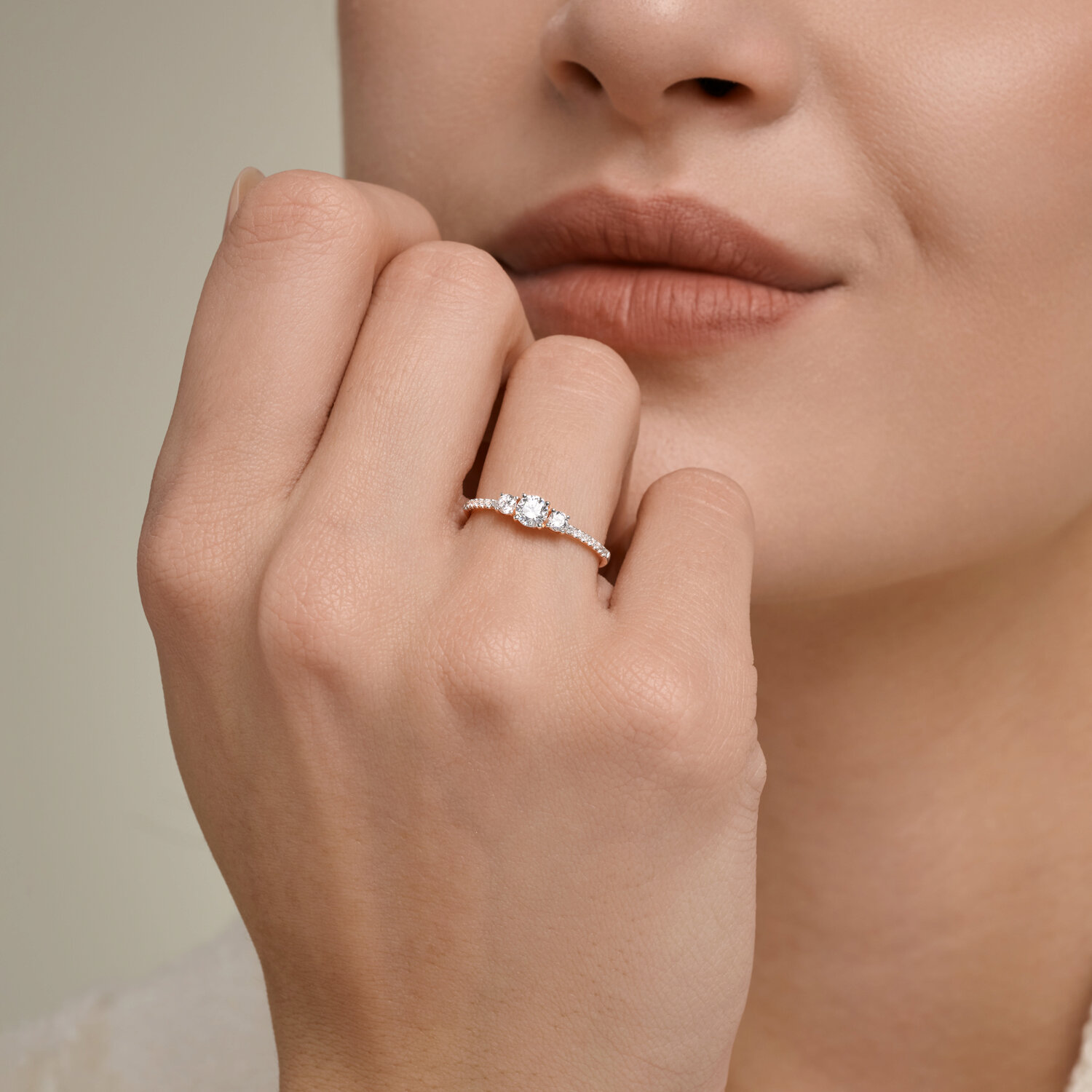 Inel SOKOLOV 019892 pentru femei, Mărime 16, Aur Roșu 585, 14 pietre Cubic Zirconia incolore rotunde, 0.133 ct, 1.2 g