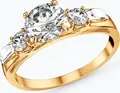 SOKOLOV 019024 Women's Ring, 585 Red Gold, Round Colorless Cubic Zirconia 3mm, 0.401 ct, 2mm Width, Size 16.5