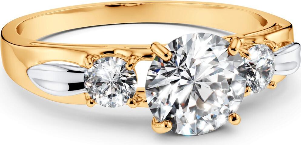 SOKOLOV 019024 Women's Ring, 585 Red Gold, Round Colorless Cubic Zirconia 3mm, 0.401 ct, 2mm Width, Size 16.5