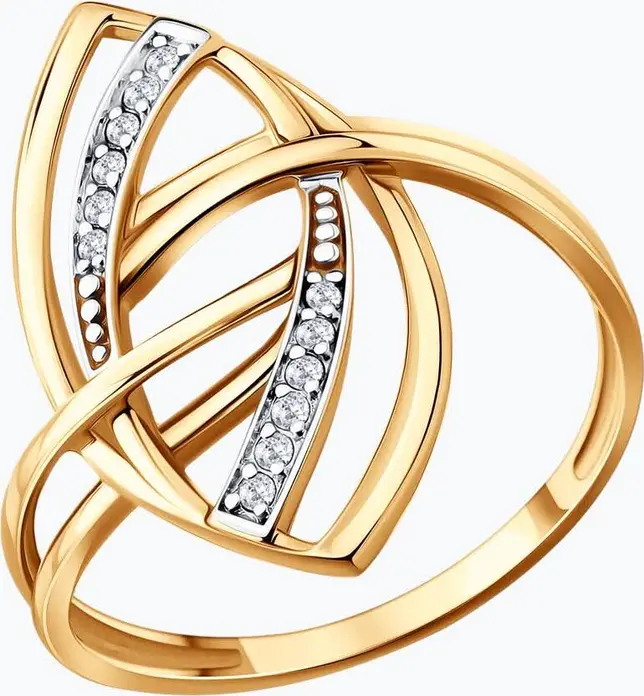 Diamant 51-110-01825-1 Women's Ring, Size 18, 585 Red Gold, Round Colorless Cubic Zirconia, Open-work Intertwined Bands, 2.12g, 1mm Width