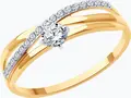 Inel Diamant 51-110-02311-1 pentru femei, Mărime 17.5, Aur Roșu 585, 17 pietre Cubic Zirconia rotunde incolore, Lățime 1mm, 1.48g
