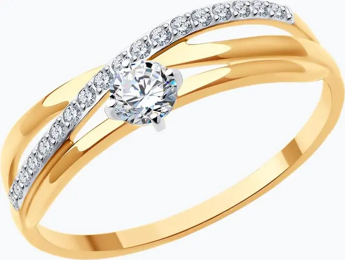 Inel Diamant 51-110-02311-1 pentru femei, Mărime 17.5, Aur Roșu 585, 17 pietre Cubic Zirconia rotunde incolore, Lățime 1mm, 1.48g