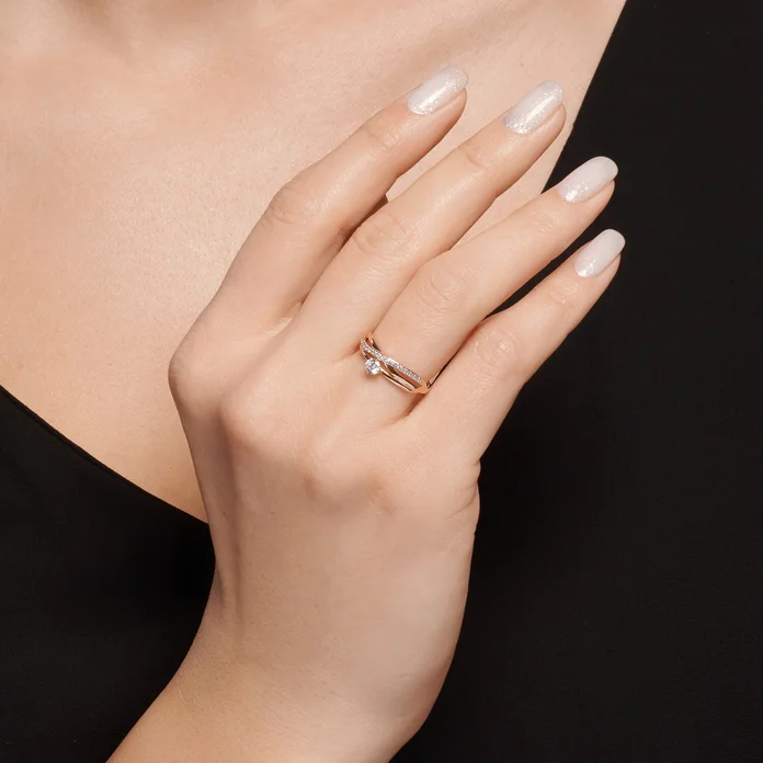 Inel Diamant 51-110-02311-1 pentru femei, Mărime 17.5, Aur Roșu 585, 17 pietre Cubic Zirconia rotunde incolore, Lățime 1mm, 1.48g