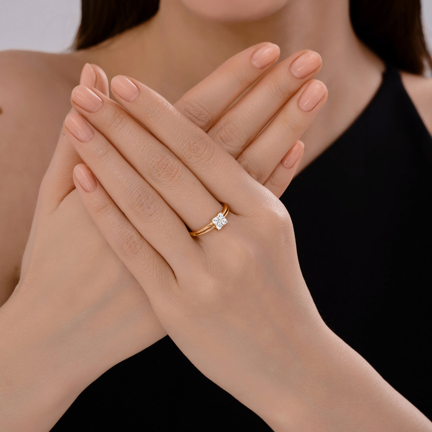 Inel Diamant 51-110-02822-1 pentru femei, Mărime 19, Aur Roșu 585, 4 Zirconii Cubice Rotunde Incolore 2.5 mm, 0.49 ct, Lățime 2 mm