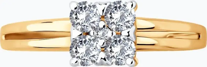 Inel Diamant 51-110-02822-1 pentru femei, Mărime 19, Aur Roșu 585, 4 Zirconii Cubice Rotunde Incolore 2.5 mm, 0.49 ct, Lățime 2 mm
