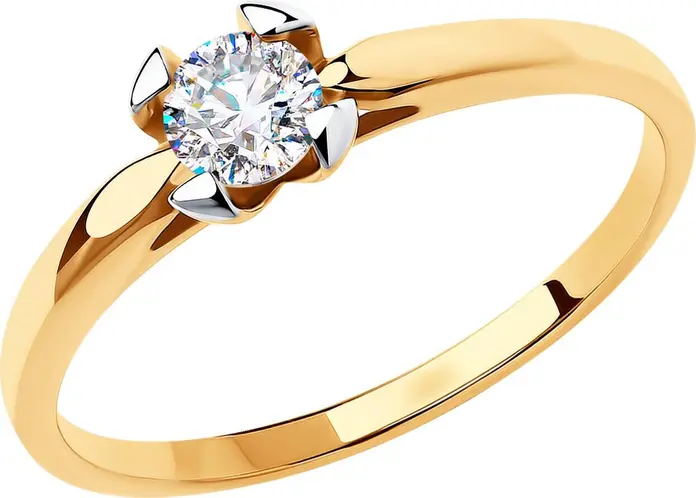 Diamant Women's Ring 31-110-00793-1, Size 18, 9K Red Gold 375 with Rhodium Coating, Round Colorless Cubic Zirconia 4mm 0.451ct, 1.37g