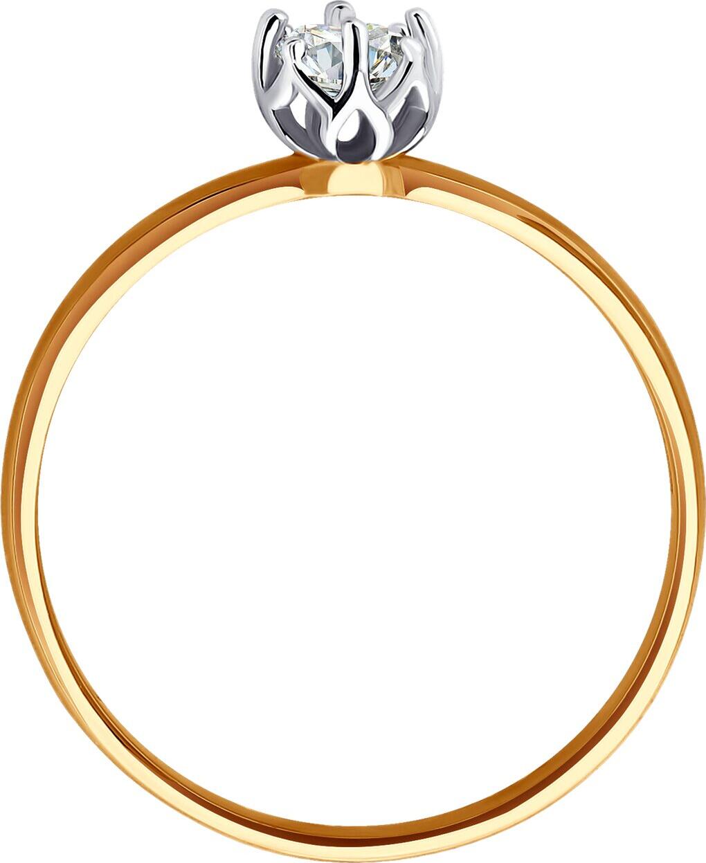 SOKOLOV 018493 Women's Ring, Size 19, 585 Red Gold, Rhodium Plated, Round Colorless Cubic Zirconia 0.297 ct, 3.5 mm Stone, 2 mm Band Width, 1.2 g