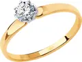SOKOLOV 018493 Women's Ring, Size 19, 585 Red Gold, Rhodium Plated, Round Colorless Cubic Zirconia 0.297 ct, 3.5 mm Stone, 2 mm Band Width, 1.2 g