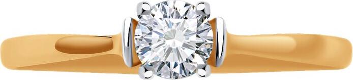 Inel SOKOLOV 018615 pentru femei, Mărime 18.5, Aur Rosu 585, Zirconiu Cubic Incolor Rotund 0.451 ct 4mm, Placare Rodiu