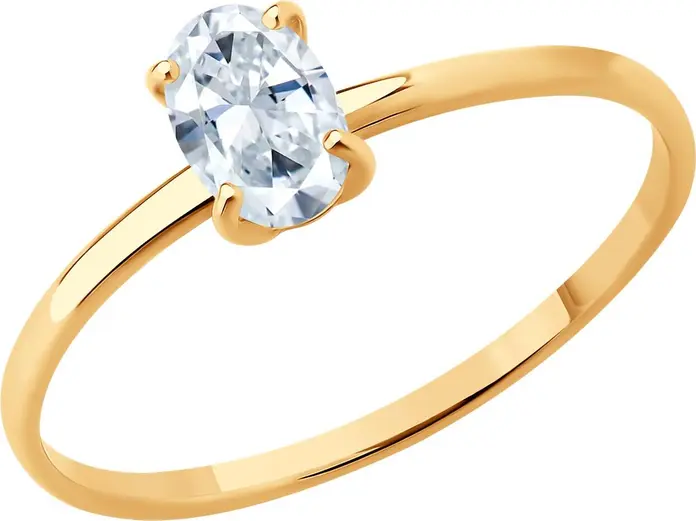 Inel SOKOLOV 019586 pentru femei, Aur Roșu 585, Cubic Zirconiu Oval Incolor 0.673ct, Mărime 16.5, Stil Clasic și Casual