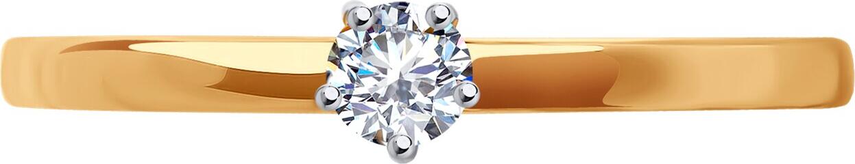 Ювелирное изделие Diamant 51-110-01973-1 женское, размер кольца 17.5, красное золото 585 пробы с родиевым покрытием, круглый бесцветный кубический цирконий 0.201 ct 3 мм, 0.92 г