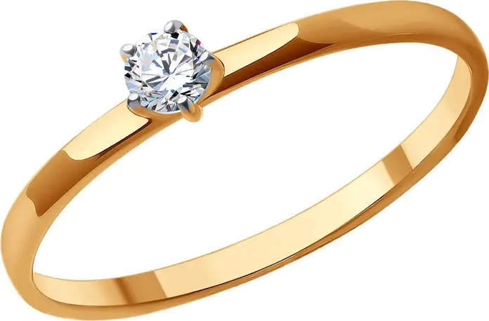 Diamant 51-110-01973-1 Women's Jewelry, Ring Size 18, 585 Red Gold with Rhodium Plating, Round Colorless Cubic Zirconia 0.201 ct 3 mm, 0.92 g