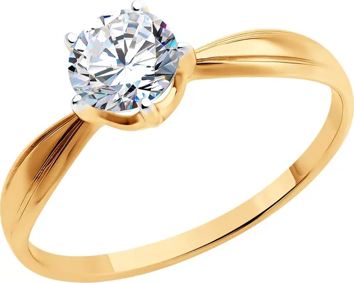 Diamant 31-110-00099-1 Women's Jewelry, Ring Size 16.5, 9K Red Gold 375, Round Colorless Cubic Zirconia 1.101 ct 5.5 mm, Rhodium Plated, 1.25 g