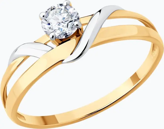 SOKOLOV 019580 Women's Ring, Size 20, 585 Red Gold with Rhodium Coating, Round Colorless Cubic Zirconia 4mm 0.465ct, 1.25g Weight, 1mm Width